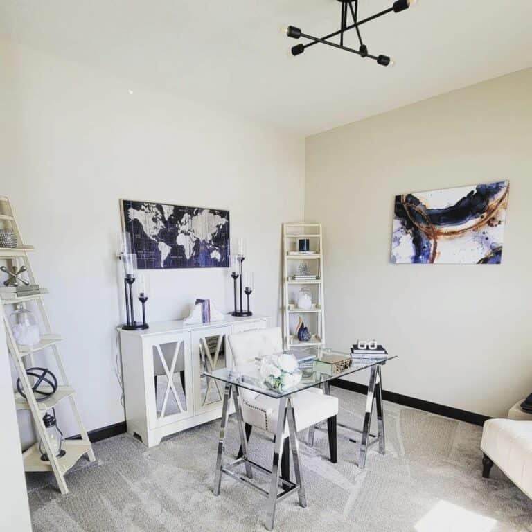 Farmhouse Home Office With Glass Desktop