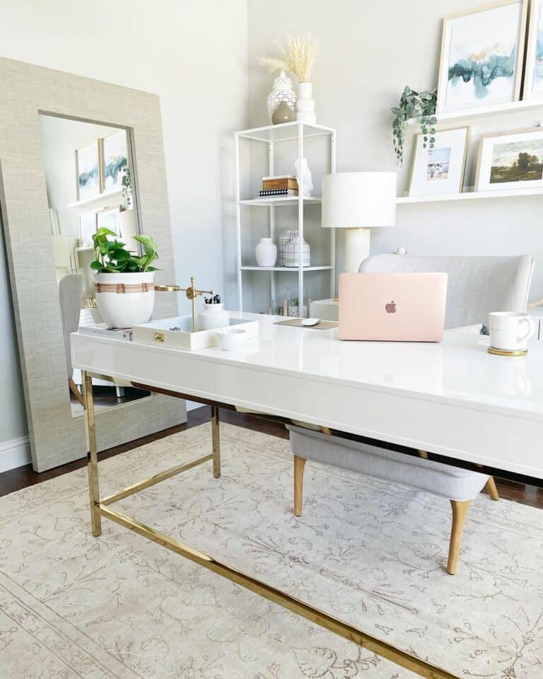 Modernized Home Office Décor With White & Brass