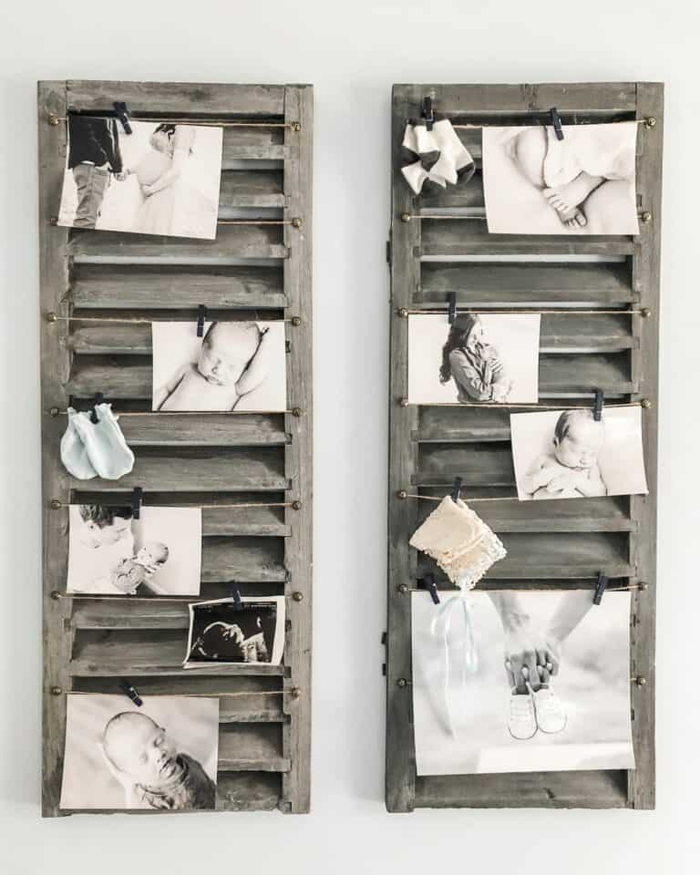 Gray Wood Window Shutter Photo Display