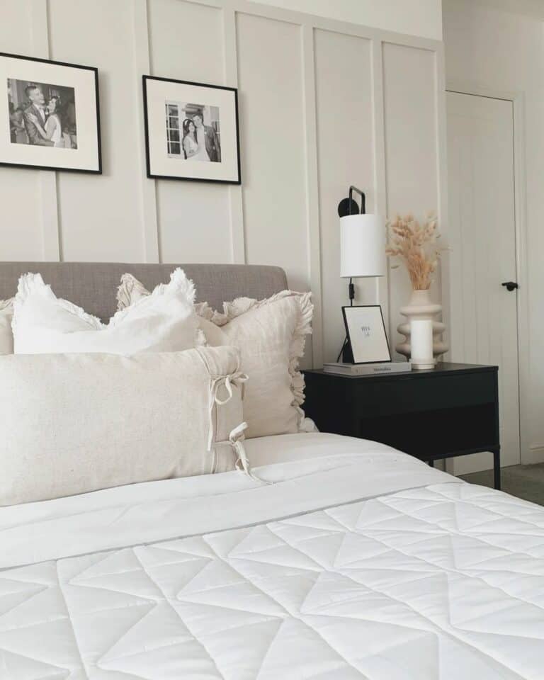 Gray Board and Batten Wall With Black Photo Frames