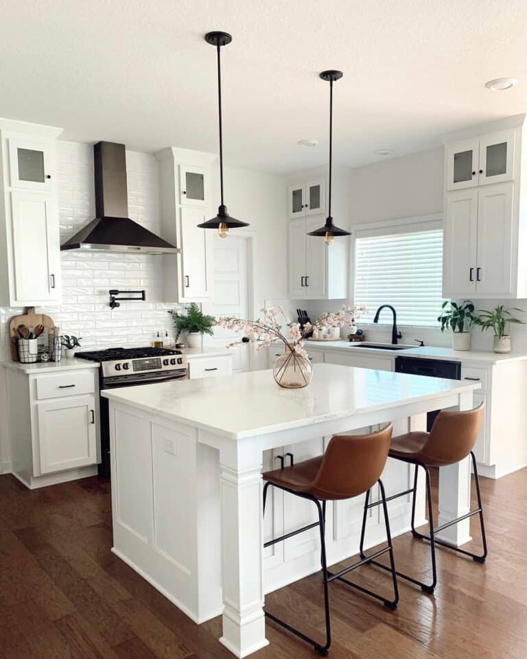 All-White Kitchen With Breakfast Bar