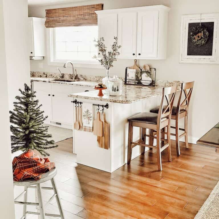 White and Brown Breakfast Bar With Leather Chairs