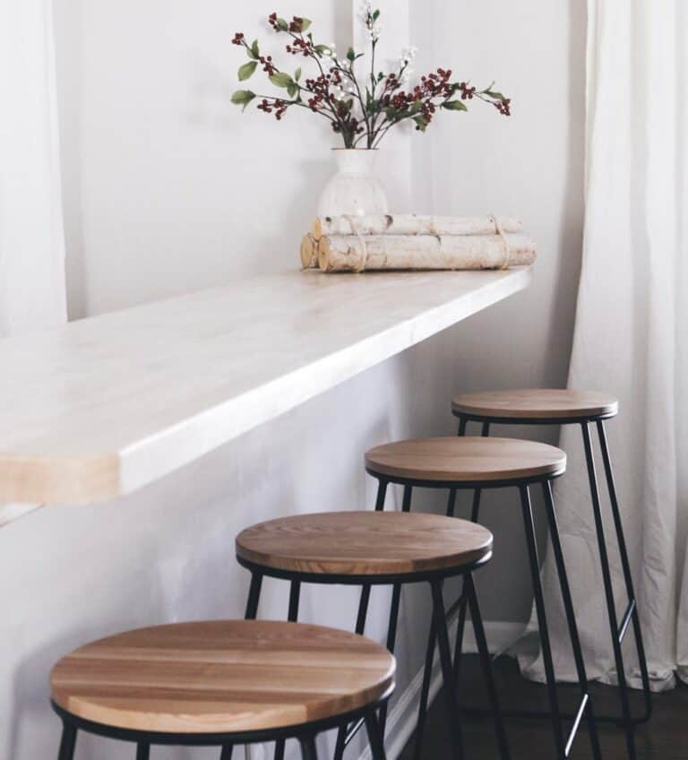 Minimalist Breakfast Bar with Wooden Stools