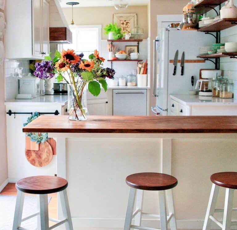 Wood and White Kitchen with Sunflower Décor