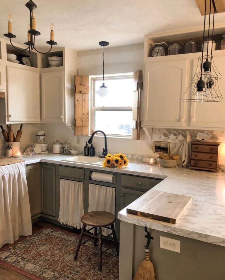 Variety of Lighting in Rustic Kitchen
