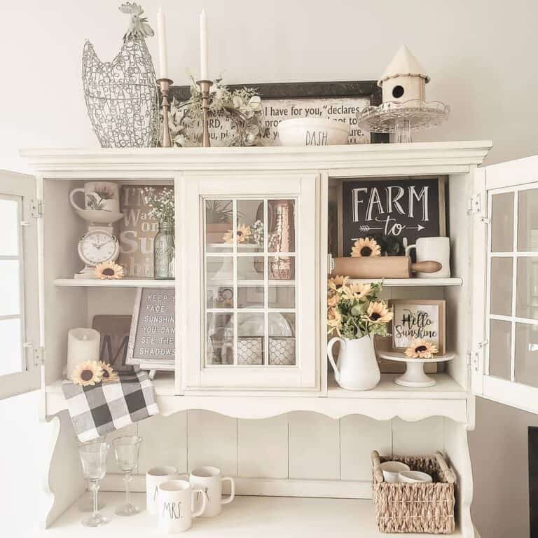 White Hutch with Sunflower Kitchen Décor