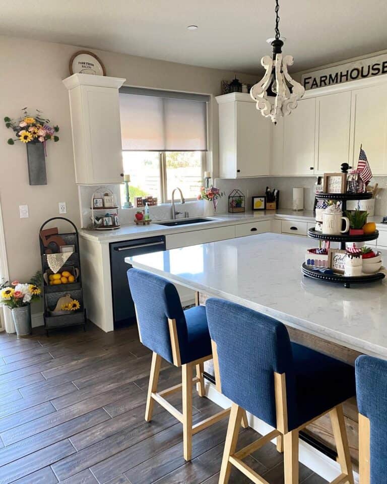 Kitchen Sunflower Décor Displayed Beside Cabinets
