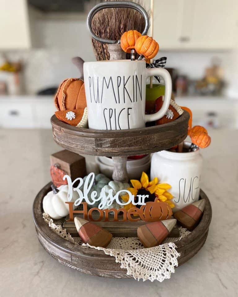 Tiered Wood Tray with Seasonal Display