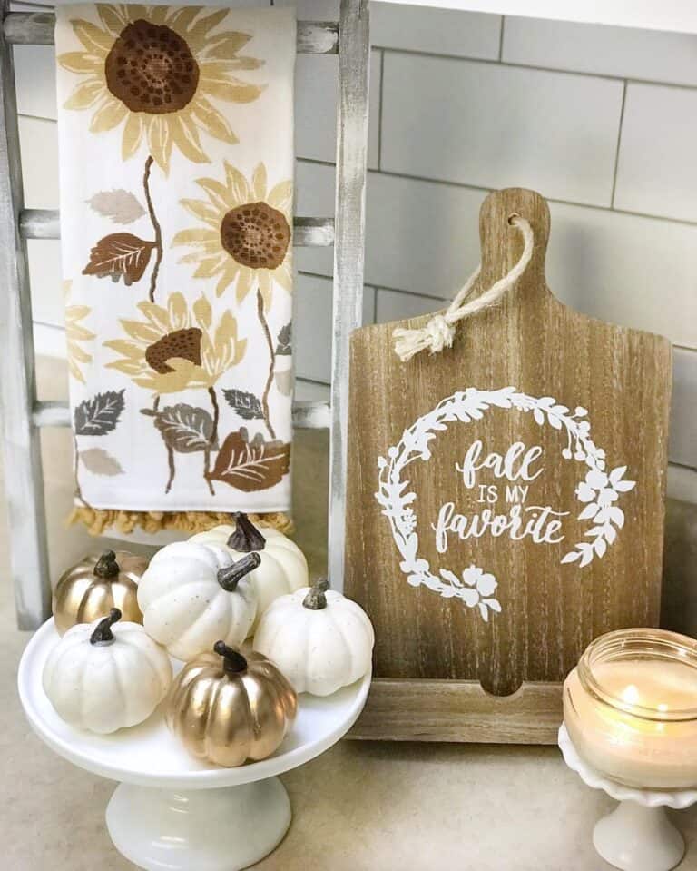 Subway Tile Corner with Pumpkin Ornaments