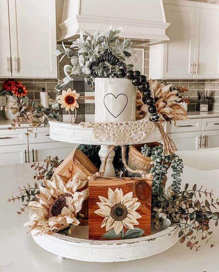 Sunflower Décor for Kitchen on Rustic Tray