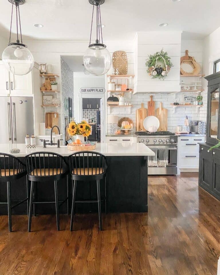 Black Island in Modern Farmhouse Kitchen