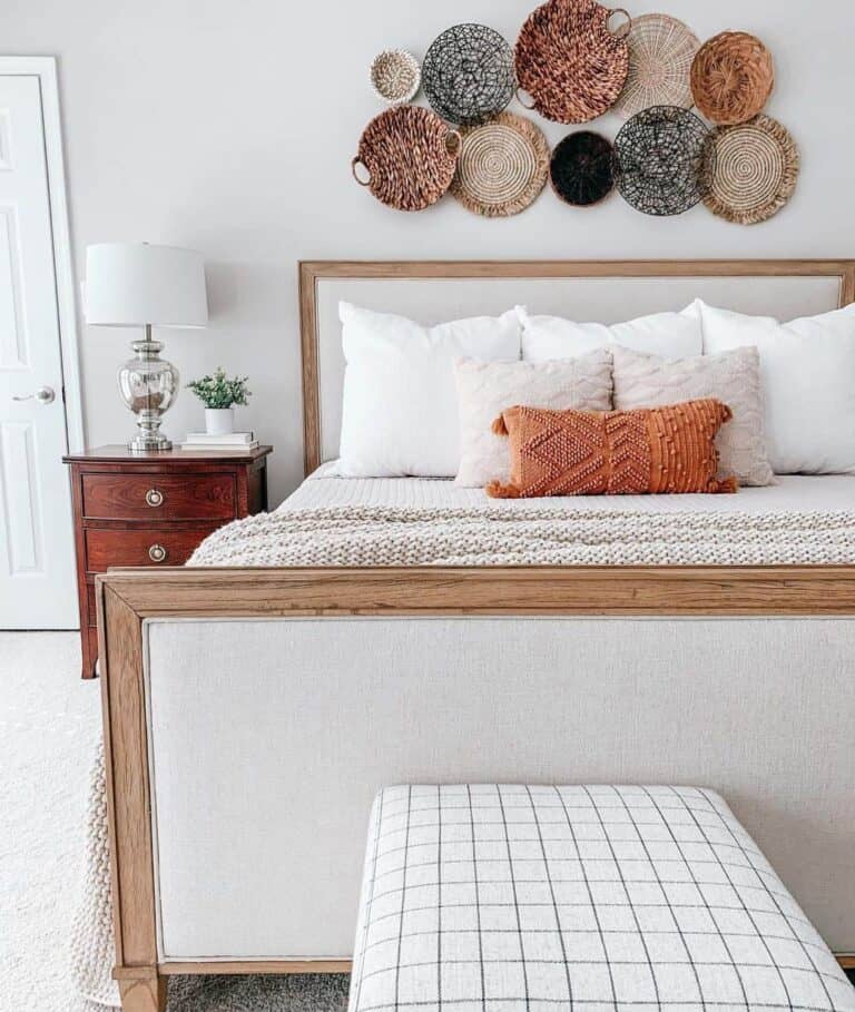 Vintage Wood Nightstand and Wall Basket Décor