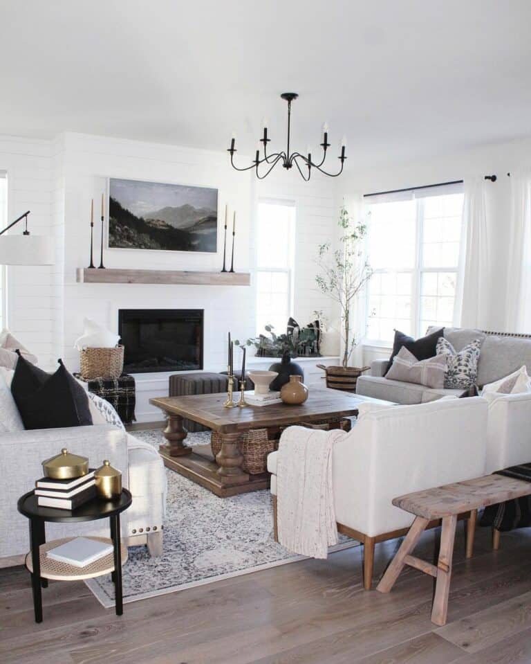 White Living Room Ideas With Dark Wooden Furniture