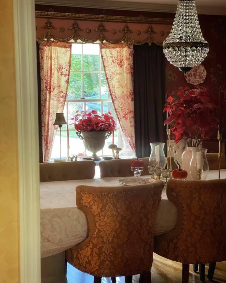 Layered Brown Velvet and Toile Curtains Window Décor