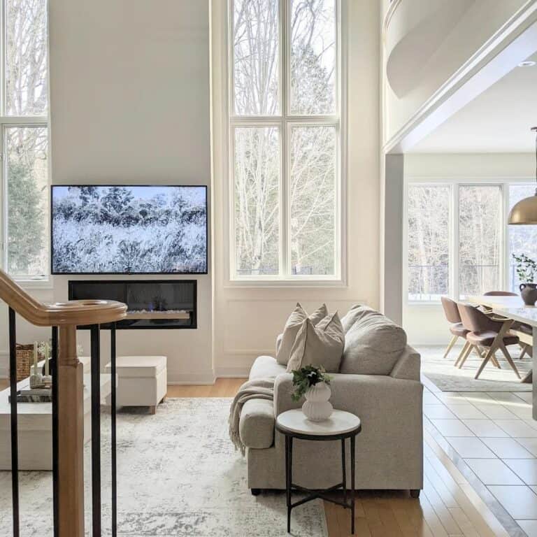 Neutral Living Room With Elongated Window Grids