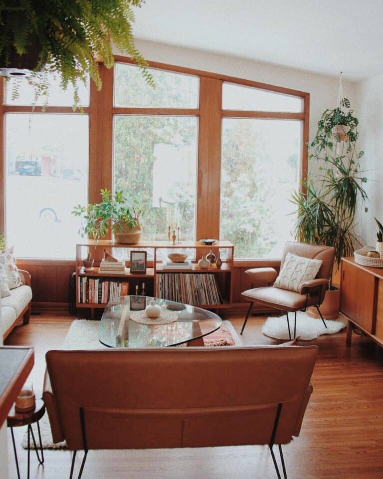 Light Brown Furniture and Lush Greenery