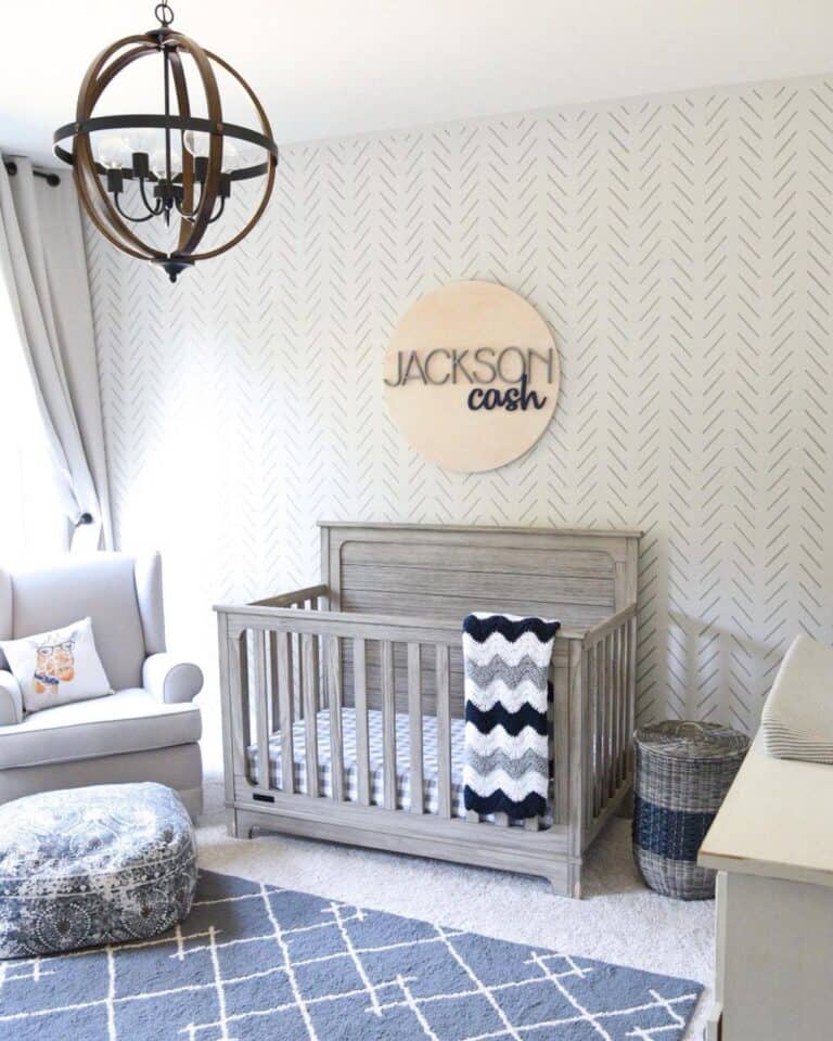 Cute Boy Nursery with Wood Crib