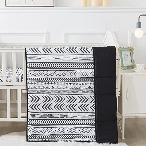 Nordic Stripes 3-Piece Baby Boy Crib Bedding Set - Cotton Quilt, Crib Sheet, Changing Pad Cover: Tribal Nursery Bedding, Boy Arrow Crib Bedding, Black and White Baby Bedding Crib Sets by Soul and Lane