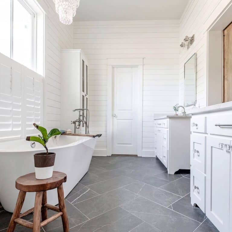 Shiplap Walls in Master Bathroom