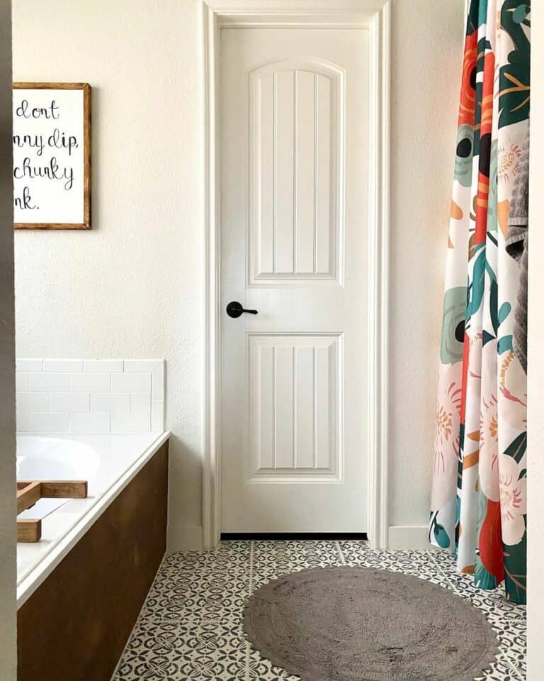 Narrow Bathroom Door in Neutral Bathroom