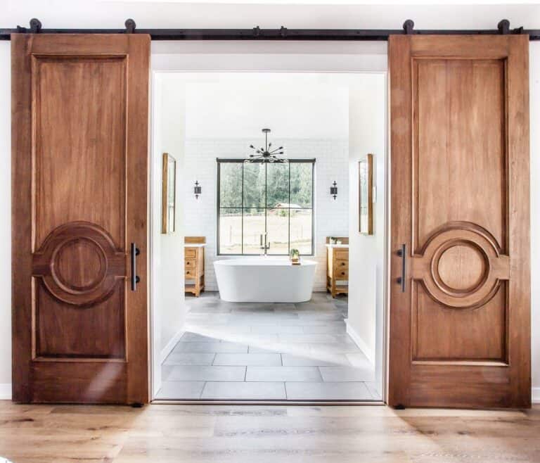 Wooden Bathroom Doors for Airy Space