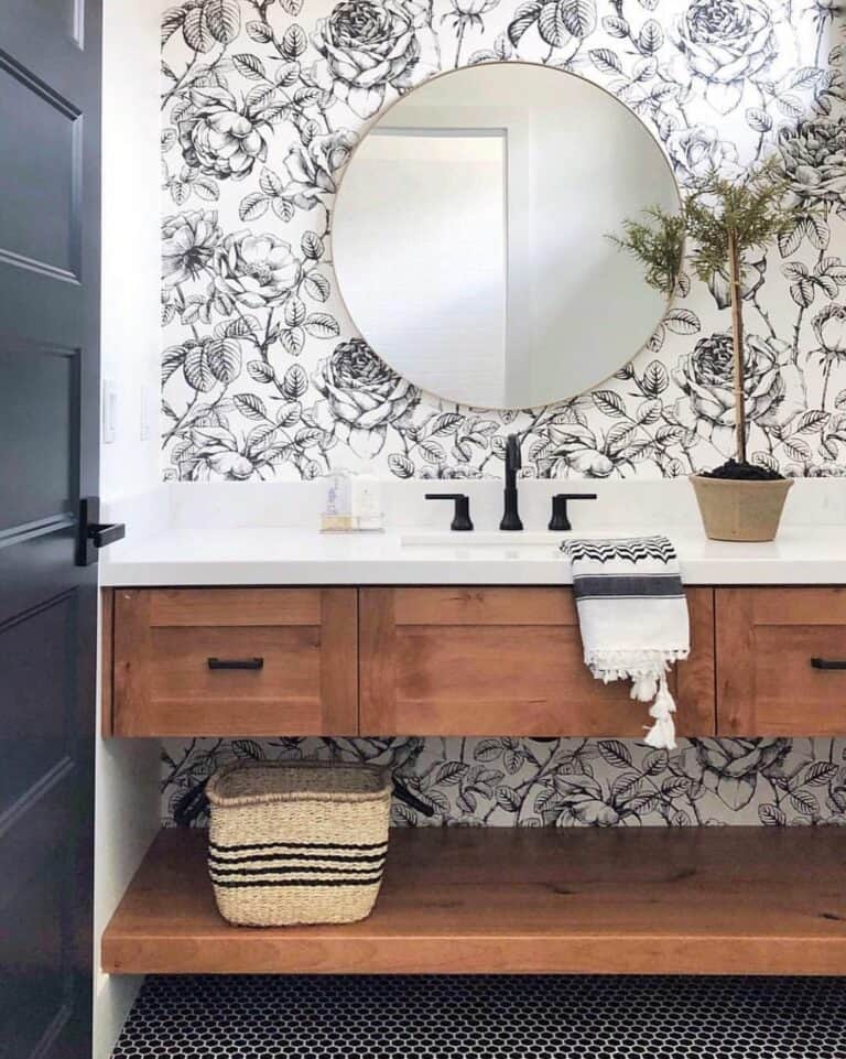 Floral Accent Wallpaper in Bathroom