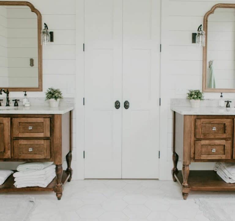 White and Wood Bathroom With Rustic Feel