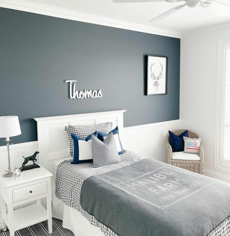 Deep Grey Accent Wall in a Boy