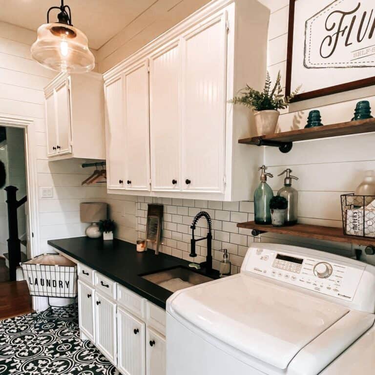 Pull-Down Sink Faucet with White Tile Backsplash