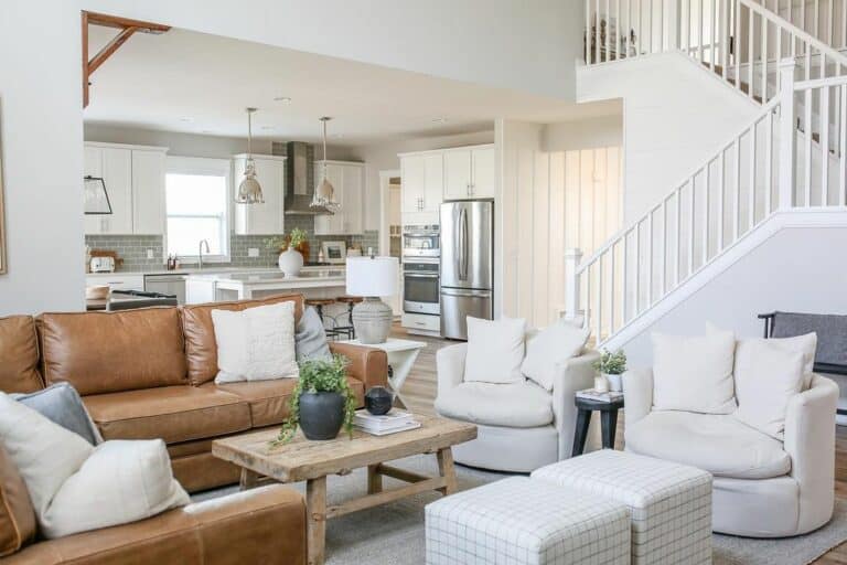 Leather Couches in Farmhouse Living Room