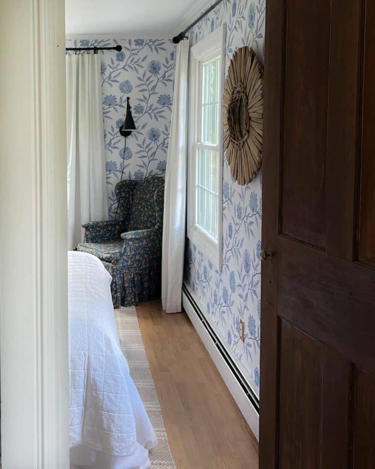 Bedroom With Blue and Pink Floral Corner Chair