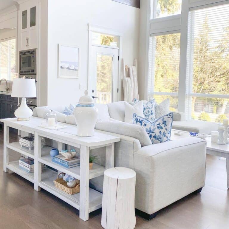 Bright White Modern Living Room With a Coastal Spin