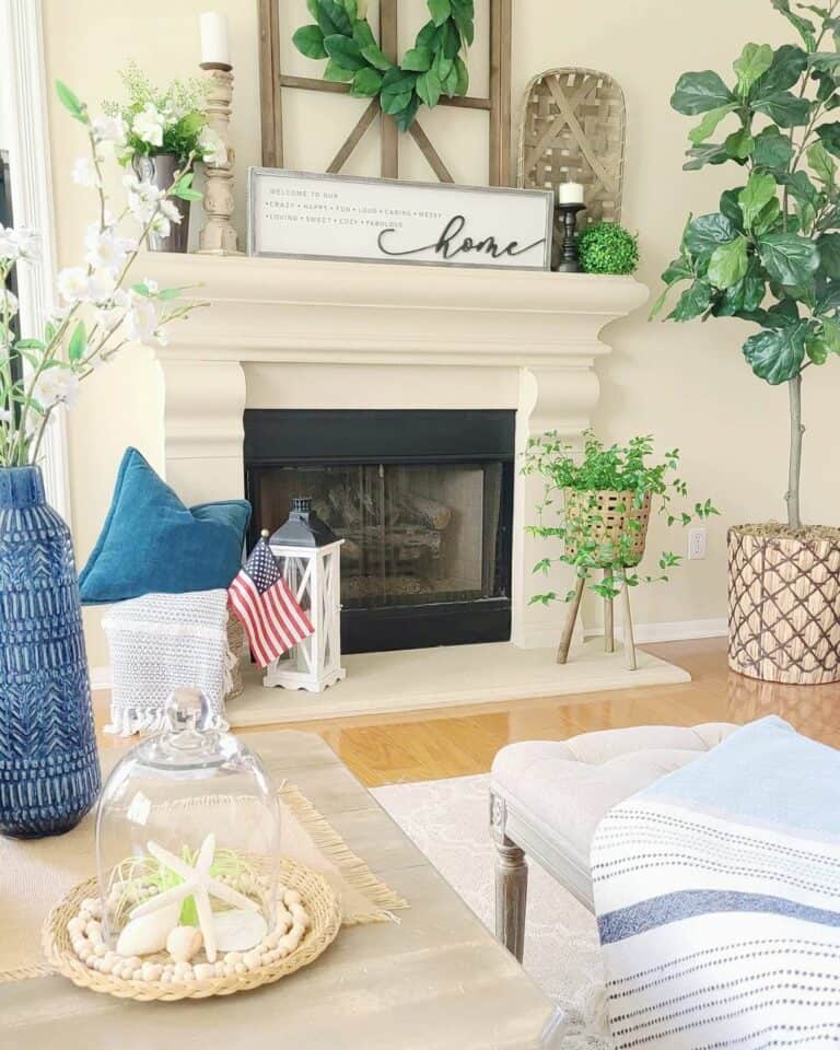 Living Room With Green Coastal Plants and Starfish