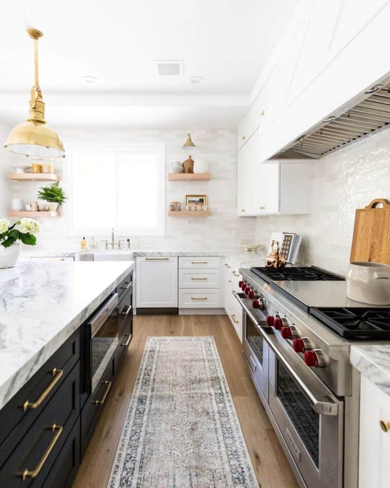 Black Kitchen Island with Gold Hardware