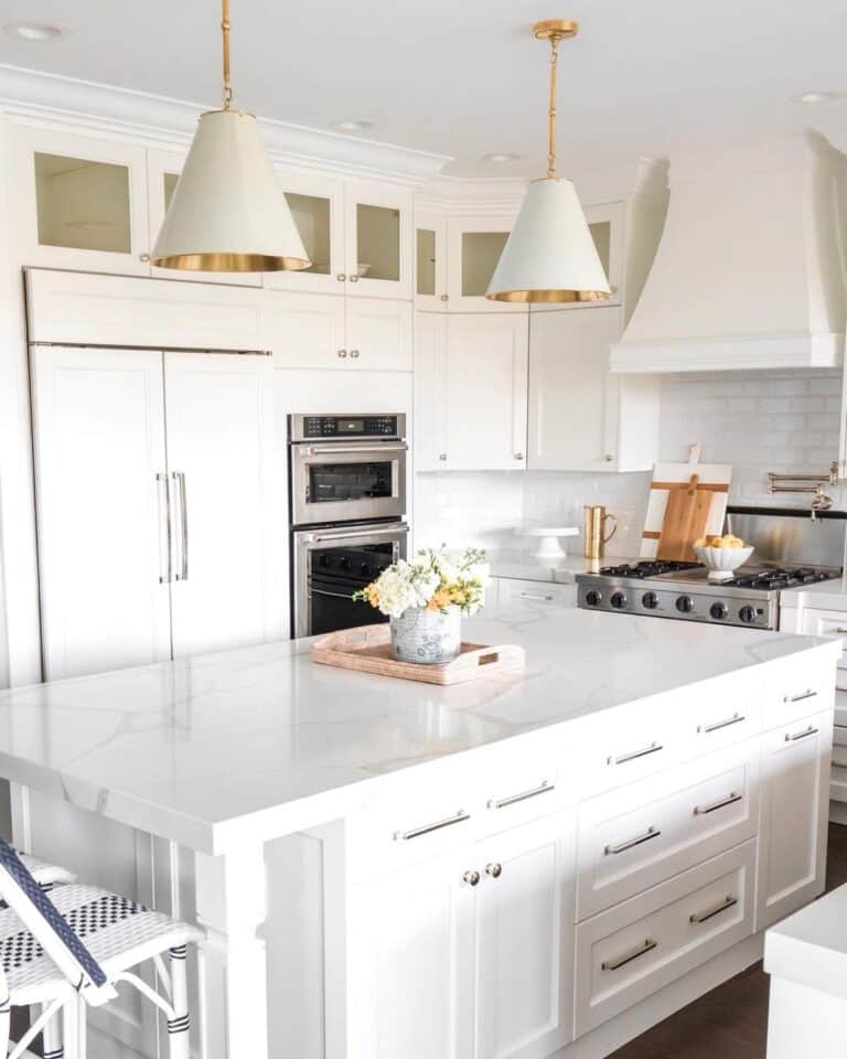 Contemporary White Kitchen Island with Subtle Farmhouse Accents