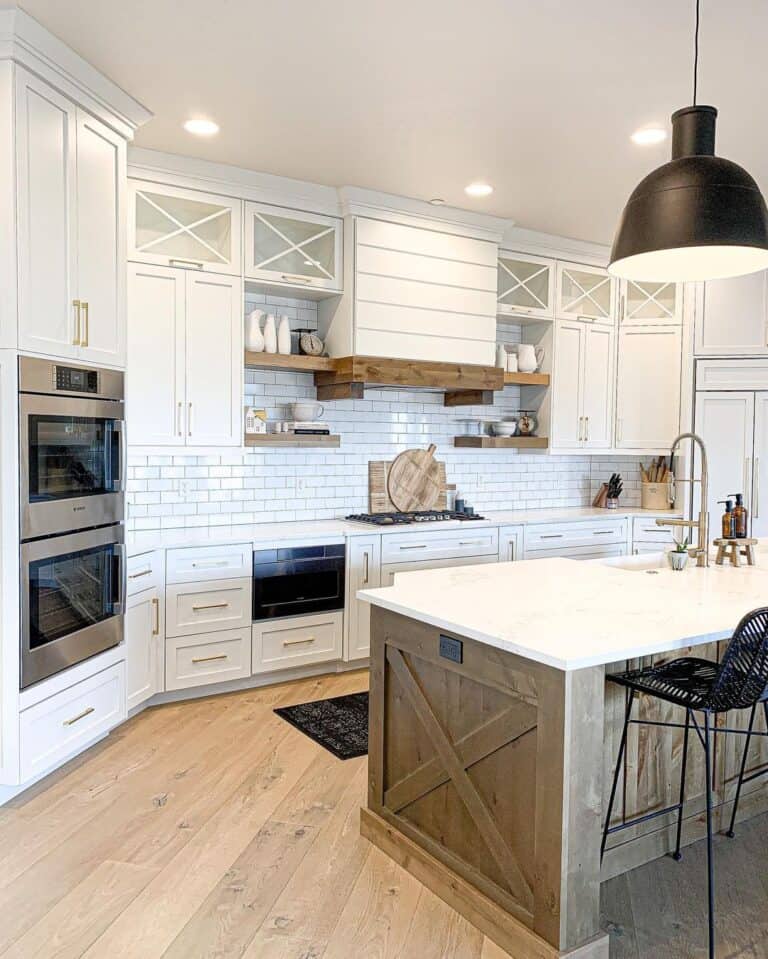 White and Wood Farmhouse Kitchen Island