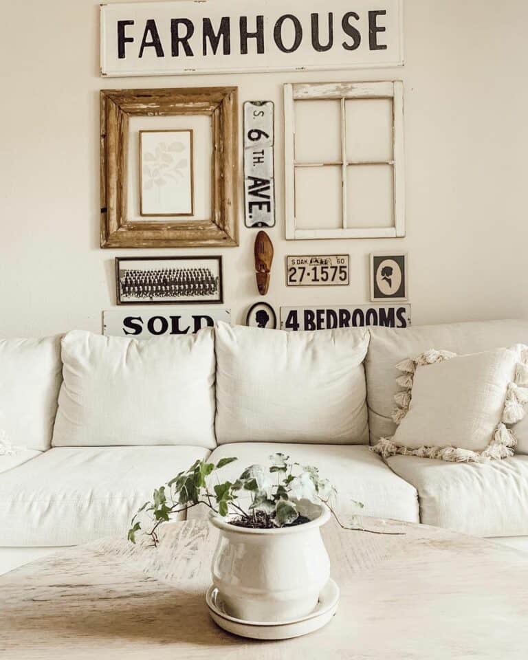 Rustic Living Room with Vintage Gallery Wall