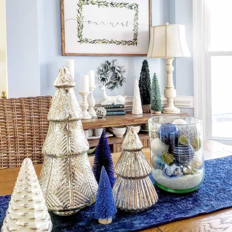 Blue and Silver Table Centerpieces for Dining Room