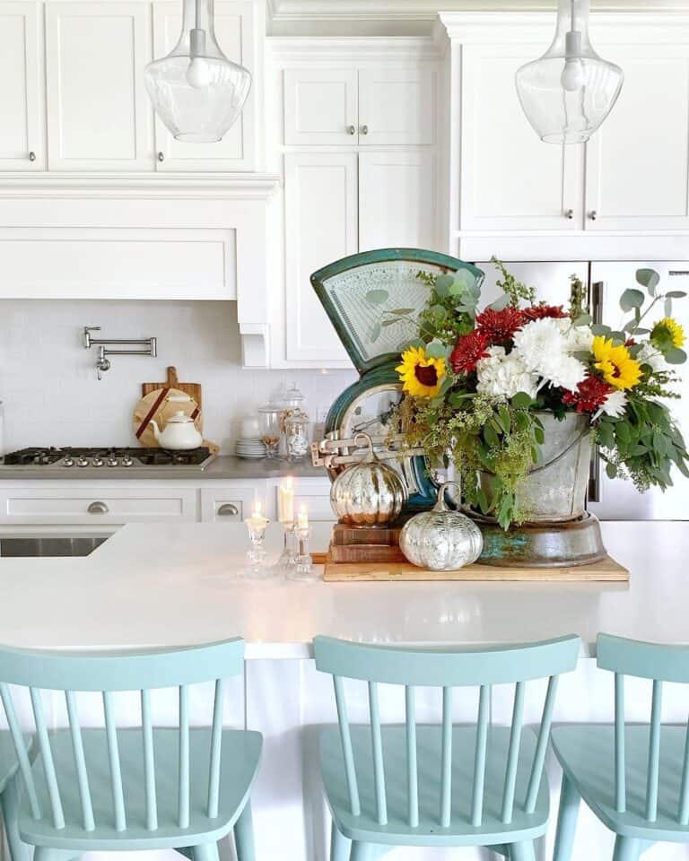 Light Blue Counter Chairs Beneath Pendants