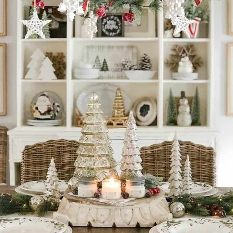 Mixed Festive Metallics on Dining Room Table