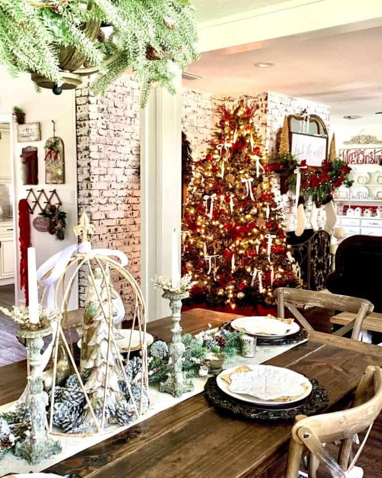 Rustic White Metal and Wood Christmas Centerpiece