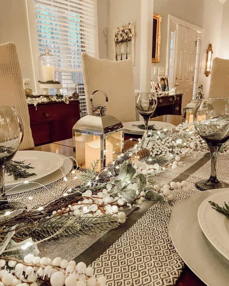 White and Green Garland Table Runner