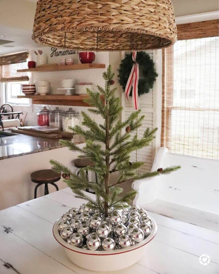 Table Centerpiece with Silver Christmas Ornaments
