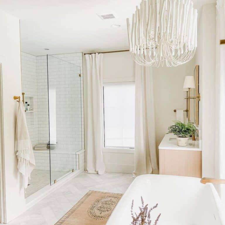 Bathroom Floor with Light Grey Herringbone Tile