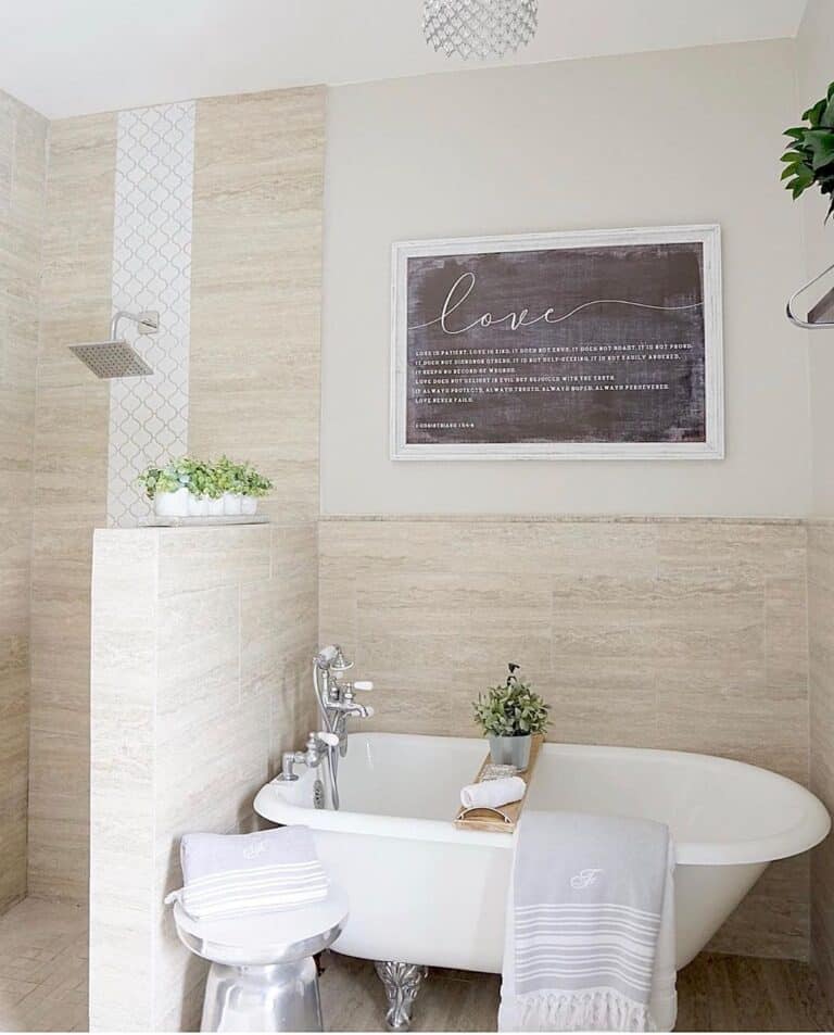Chrome Claw Foot Tub Next to Shower Partition