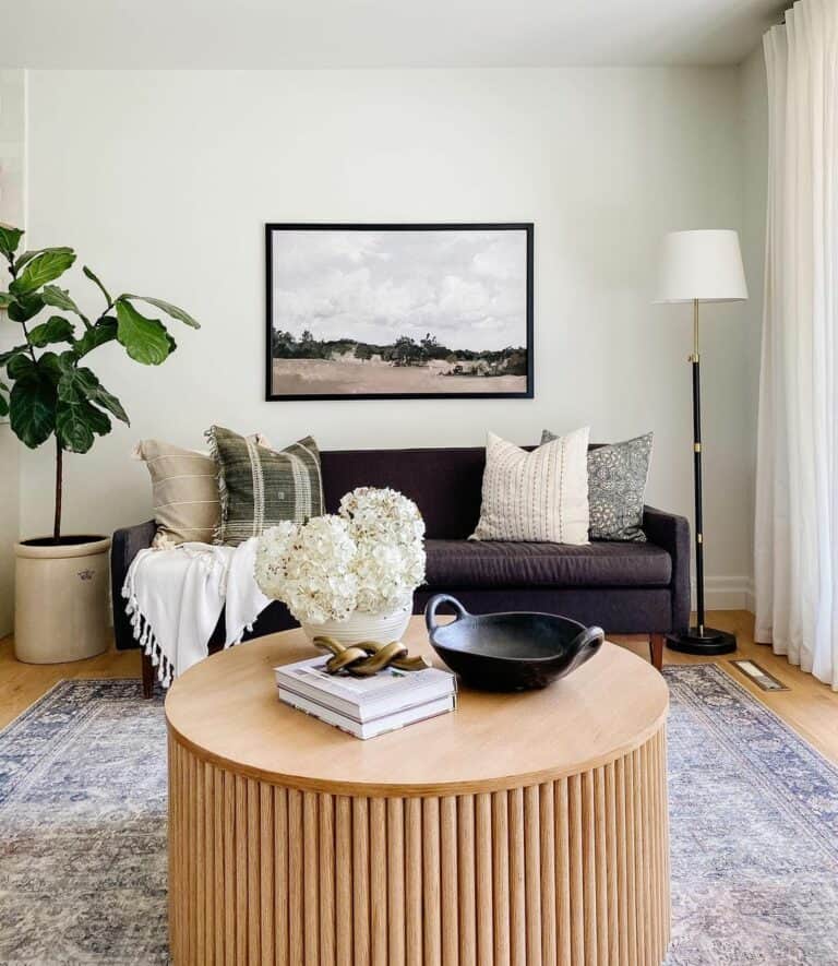 Black and Gold Floor Lamp with White Shade