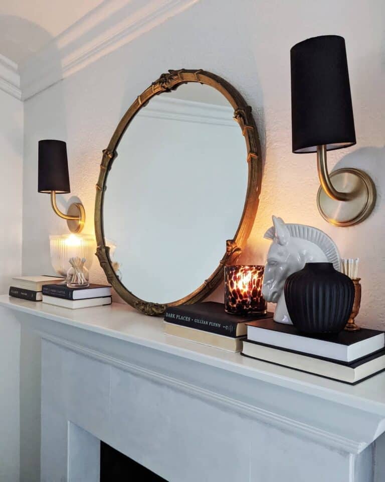 Gold Wall Lamps with Black Shades