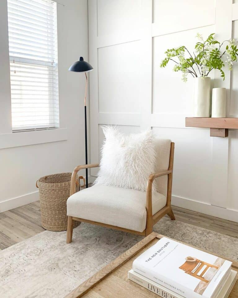 Reading Nook with Black and Gold Floor Lamp