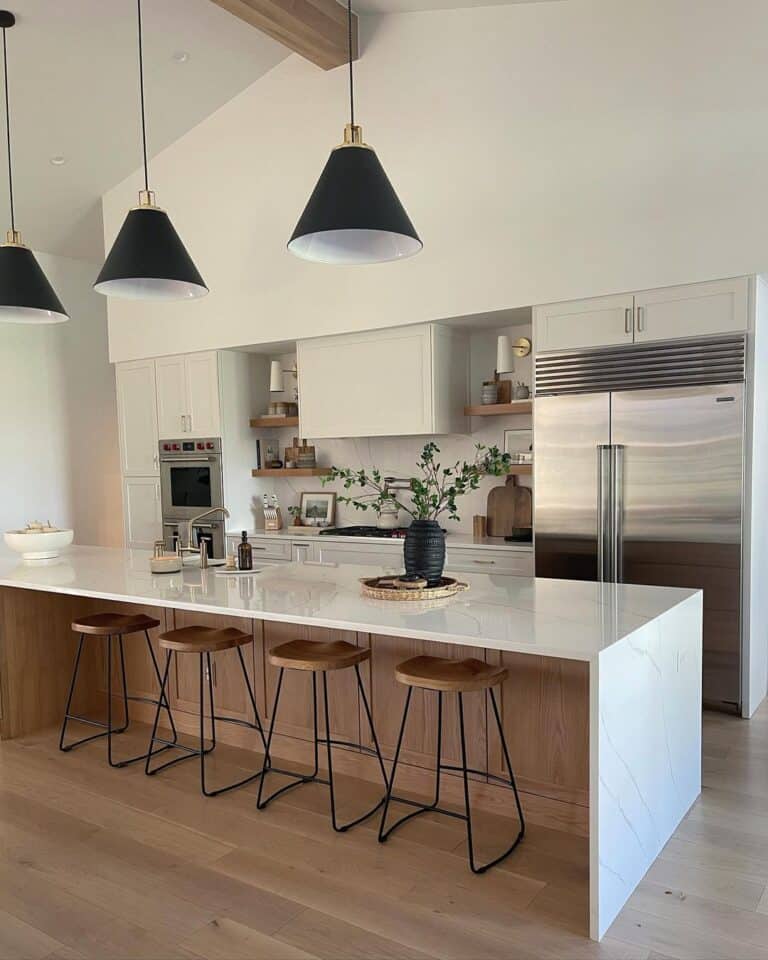 White Kitchen Cabinet for Stainless Fridge