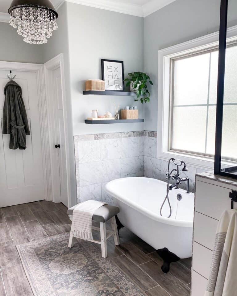 Farmhouse Bathroom with Black Claw Foot Tub